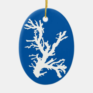 Coral Gren, vit på Cobalt Blue Julgransprydnad Keramik