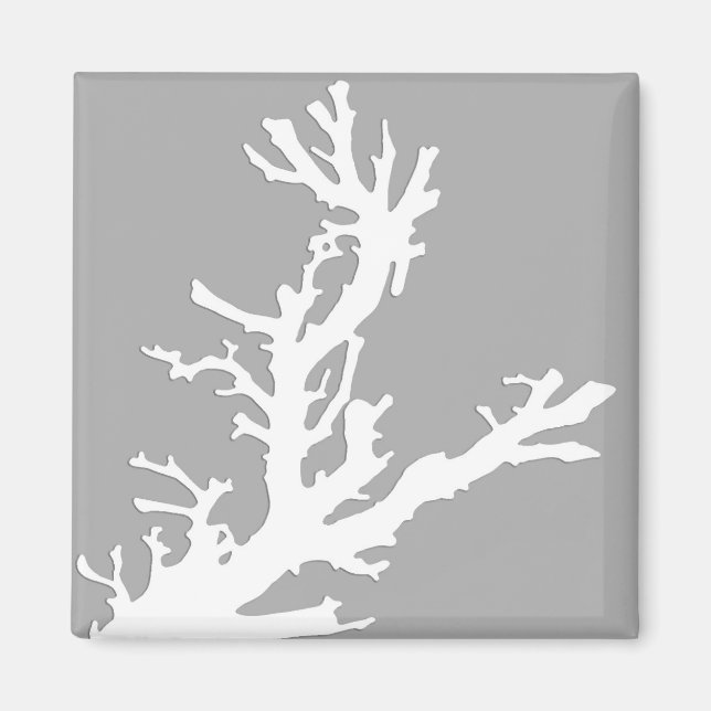 Coral gren - vit på silver grått magnet (Framsidan)