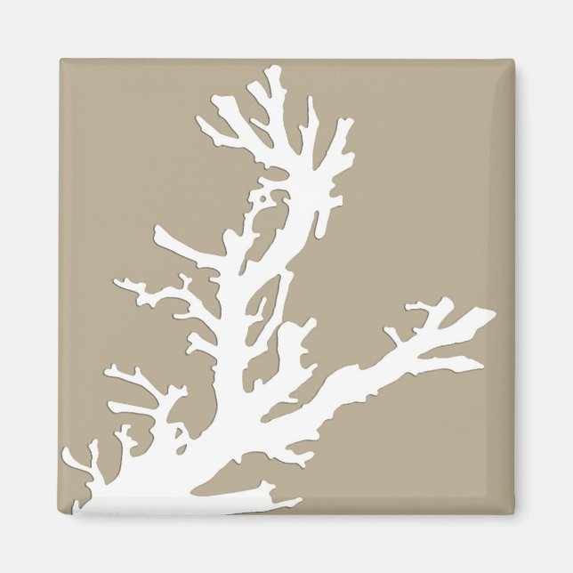 Coral gren - vit på taupe tan tan magnet (Framsidan)