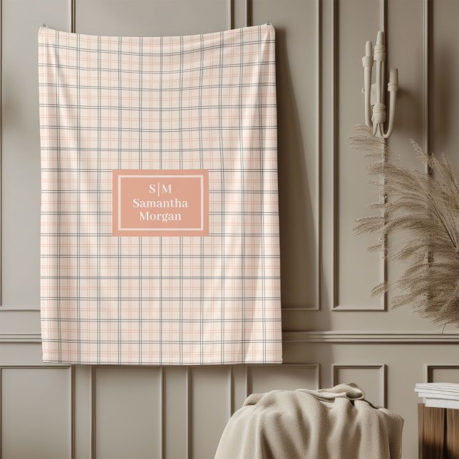 Coral Grey Plaid Throw Personalized Trendy Look Fleecefilt (Coral Grey Plaid Throw Personalized Trendy Look)