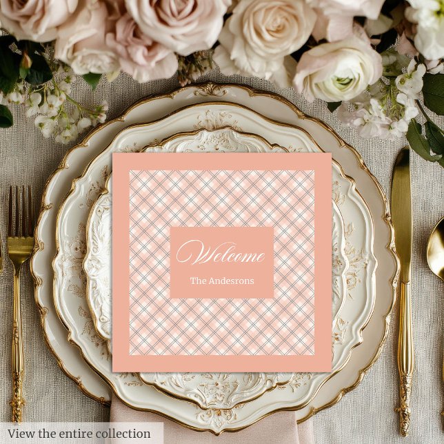 Coral Grey Table Napkins Custom Name Chic Design Pappersservett (Coral Grey Table Napkins Custom Name Chic Design)