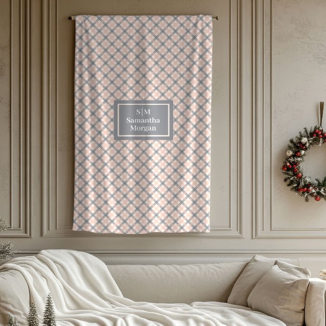 Coral Grey Tartan Blanket Modern Aesthetic Gift Fleecefilt (Coral Grey Tartan Blanket Modern Aesthetic Gift)