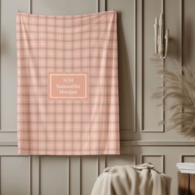 Coral Grey Tartan Throw Personalized Gift Idea Fleecefilt (Coral Grey Tartan Throw Personalized Gift Idea)