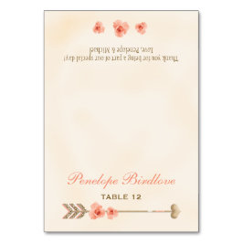 Coral Guld Boho Pil Ro DIY Tält Place Cards Bordsnummer