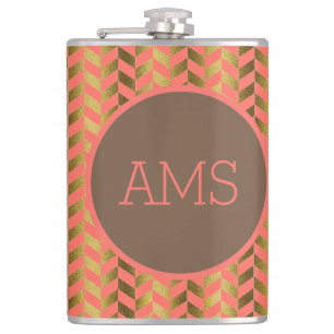 Coral & Guld Herringbone Monogram Fickplunta