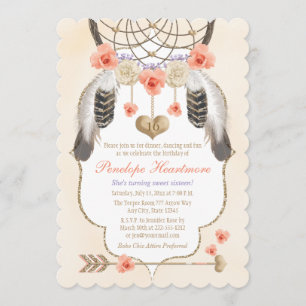 Coral Guld Lavender Dreamcatcher Boho Inbjudningar
