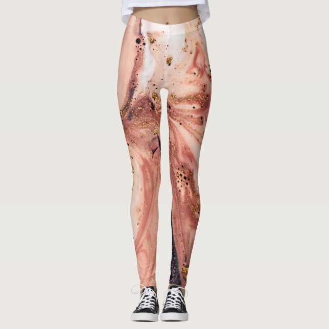 Coral Guld Marbling: Natural Mönster Leggings (Framsida)