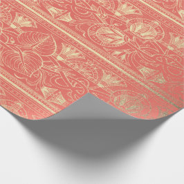 Coral Guld Papyrus Antique Egyptian Blommigt Lotus Presentpapper