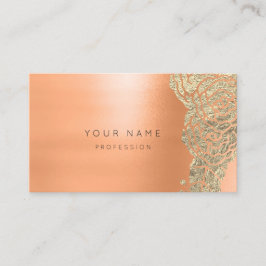 Coral Guld Salmon Flower Botanical Metallic MInima Visitkort