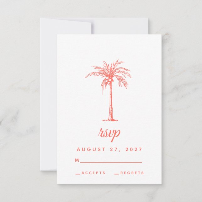 Coral Handflatan Träd Tropical Beach Wedding OSA Kort (Framsida)