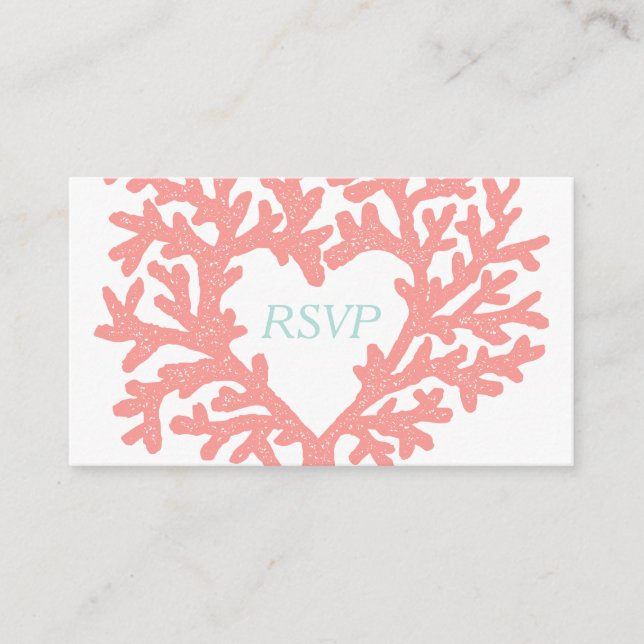 Coral Heart Aqua Beach Wedding OSA Response Tilläggskort (Framsida)