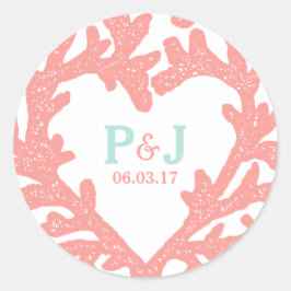 Coral Heart Aqua Beach Wedding Stickers Runt Klistermärke