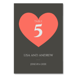 Coral Heart Bröllop Bordsnummer