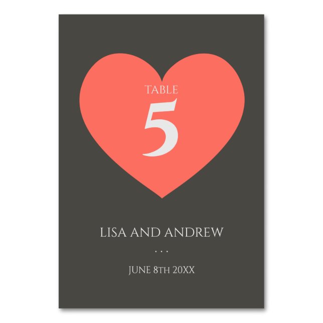Coral Heart Bröllop Bordsnummer (Framsidan)