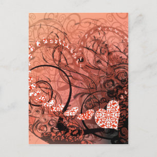 Coral Heart Swirls Vykort