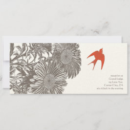 Coral Heirloom Blommigt Vintage Bird Bröllop Inbjudningar