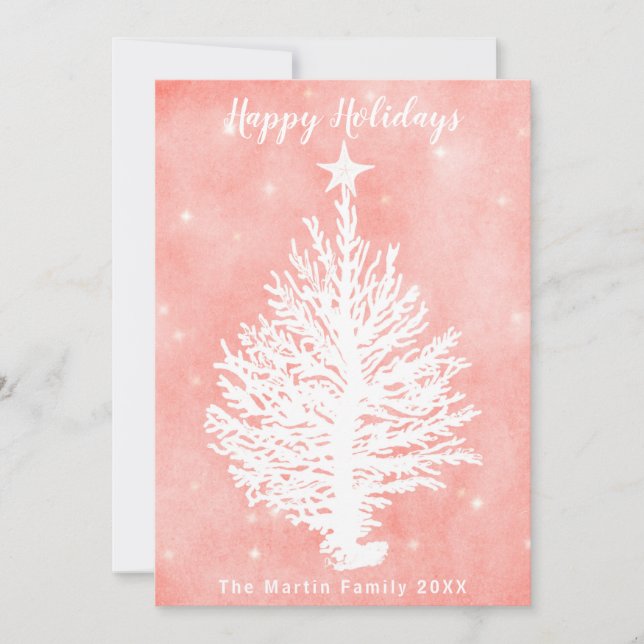 CORAL HELGDAG CARD | Retro Coastal Julgran Julkort (Framsida)