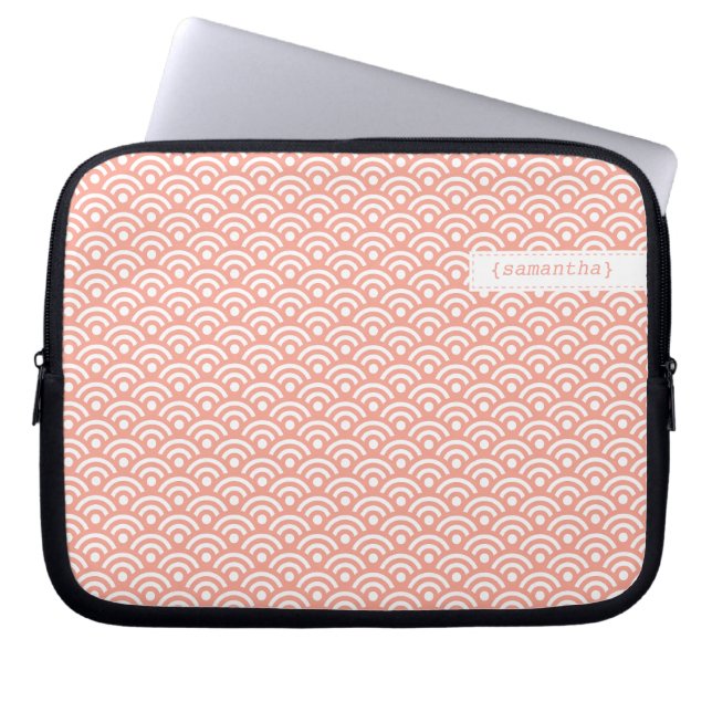 Coral Japanska Seigaiha Mönster Laptop Sleeve (Framsidan)