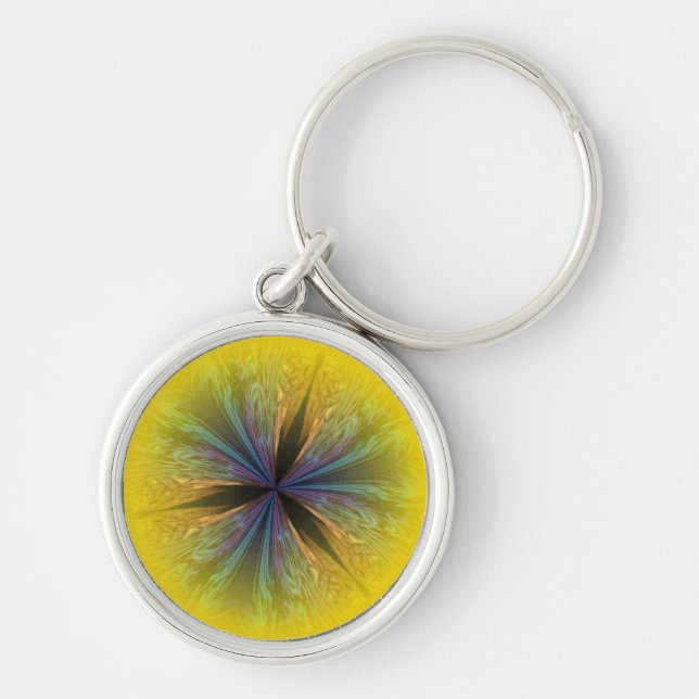 Coral Kaleidoscope Keychain Rund Silverfärgad Nyckelring (Framsidan)