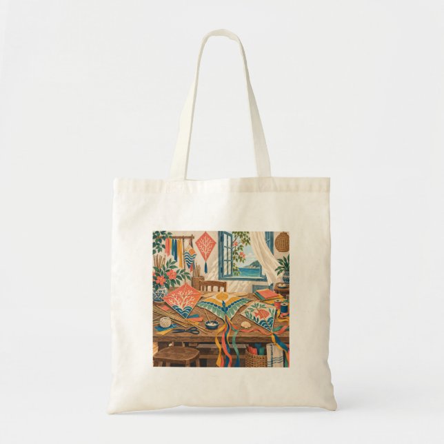 Coral Kite Maker Workshop Canvas Tote Bag Tygkasse (Framsidan)