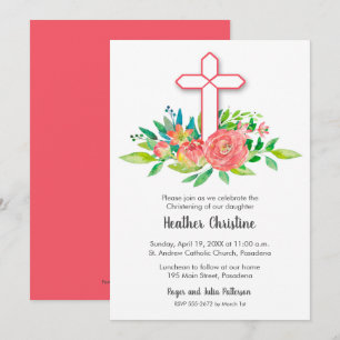 Coral Kor & Flowers Christening, Baptism Inbjudnin