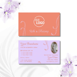 Coral Lavender Chic Ornate med Logotyp och foto Visitkort