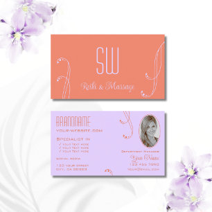 Coral Lavender Ornate med Monogram och Photo Visitkort