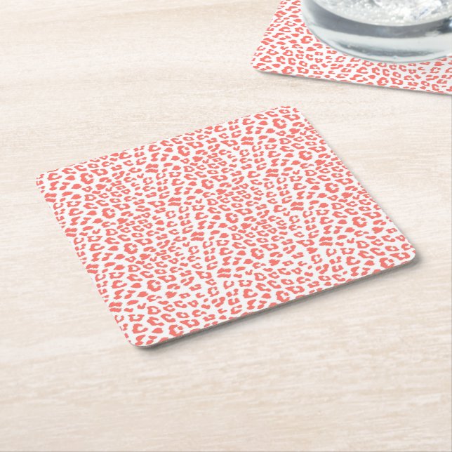 Coral Leopard Print Underlägg Papper Kvadrat (Vinklad)