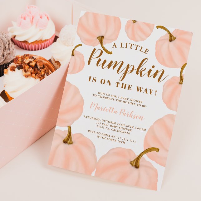 Coral Little pumpkin-fallskript babydusch Inbjudningar (Coral Little pumpkin fall script baby shower Invitation)