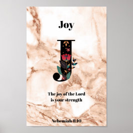 Coral Marble Glitter J Monogram Anpassningsbar Quo Poster