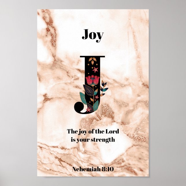 Coral Marble Glitter J Monogram Anpassningsbar Quo Poster (Framsidan)