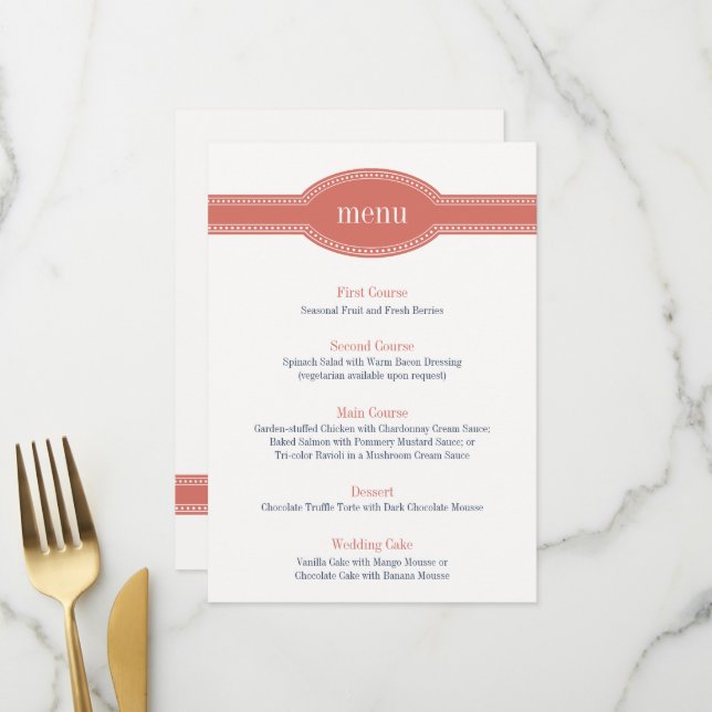 Coral Menu Card, Caroline Bröllop Collection Meny (Fram/Back In Situ)