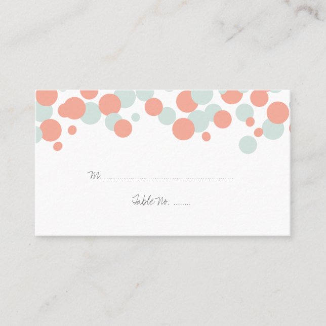 Coral & Mint Bubbles Mönster Bröllop Place Cards Placeringskort (Framsida)