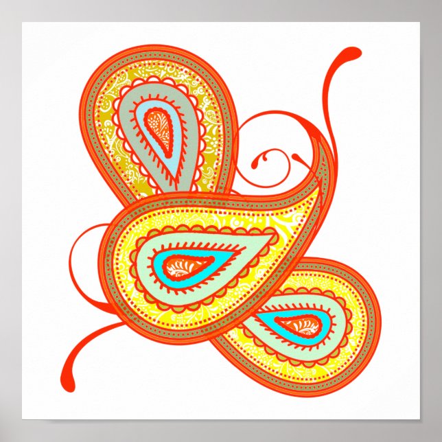 Coral Mint och Gult Paisley Bröllop Poster (Framsidan)