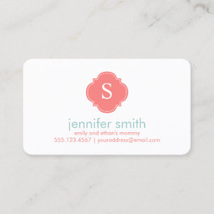 Coral Mint Quatrefoil Monogram Rand Mönster
