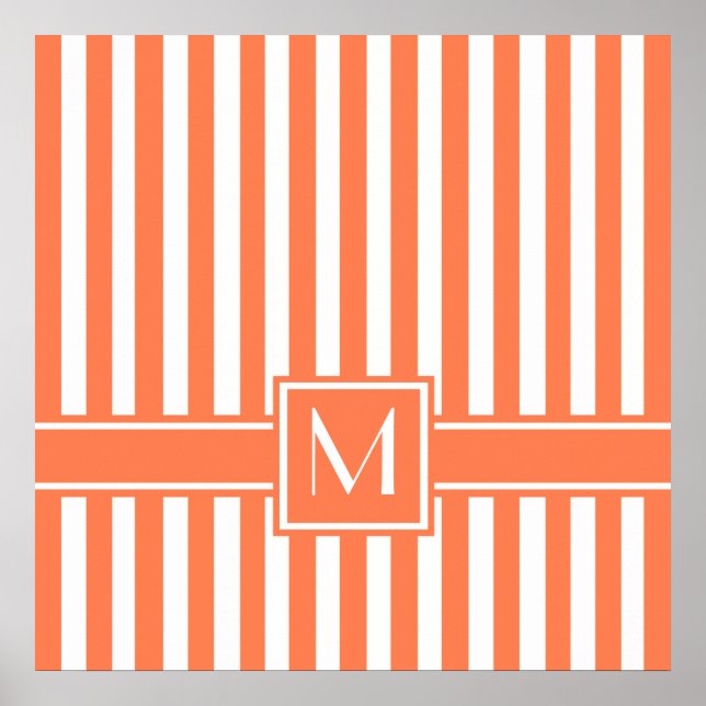 Coral Modern Rand med Monogram Poster (Framsidan)