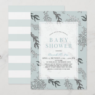 Coral Mönster Light Blue Boy Drive by Baby Shower Inbjudningar