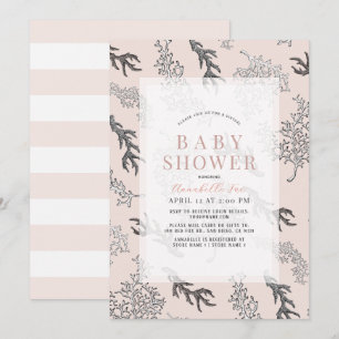 Coral Mönster Ljus rosa Girl Virtuell Baby Shower Inbjudningar