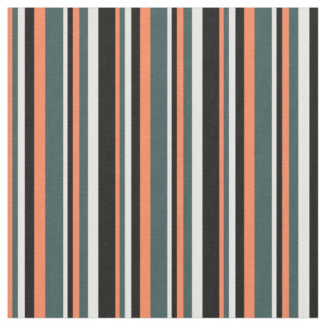 Coral, Mörk Slate Grått, Mint Cream & Black Färgad Tyg (Närbild)