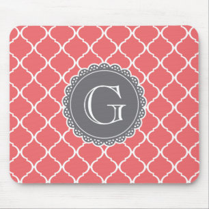 Coral Moroccan Lattice Mönster Grått Monogram Musmatta