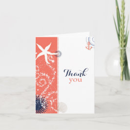 Coral n Navy Blue Nautical Bröllop Tack Kort