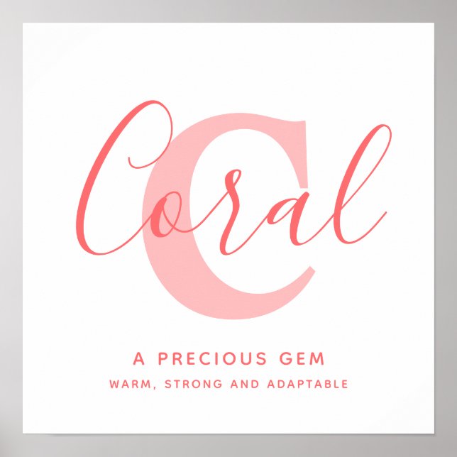 Coral namn betyder orange rosa personlig  poster (Framsidan)