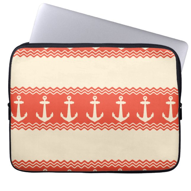 Coral Nautical Anchor Coastal Rand Laptop Fodral (Framsidan)