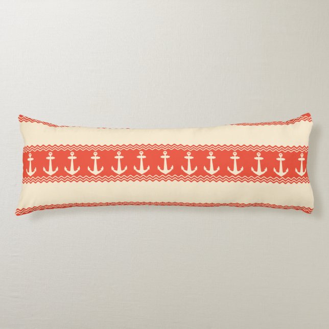 Coral Nautical Anchor Coastal Stripes Kroppskudde (Framsidan)