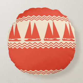 Coral Nautical Sailboat Coastal Rand Rund Kudde