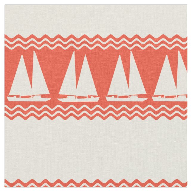 Coral Nautical Sailboat Coastal Rand Tyg (Närbild)