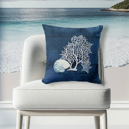 Coral Nautilus Starfish Seashell Beach House Kudde