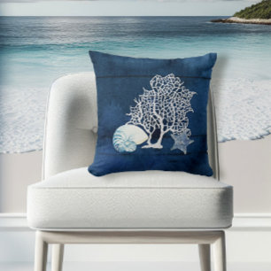Coral Nautilus Starfish Seashell Beach House Kudde