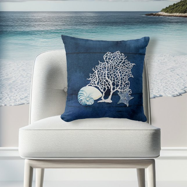 Coral Nautilus Starfish Seashell Beach House Kudde (Skapare uppladdad)