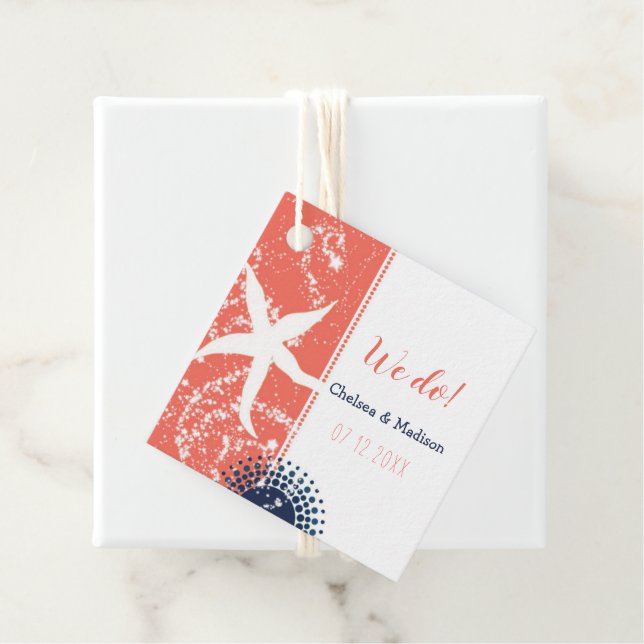 Coral Navy Beach Wedding Gåvor Etiketter (På plats)